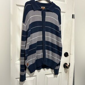 FB County Charlie Brown striped long-sleeve polo shirt in navy blue and grey 1xl